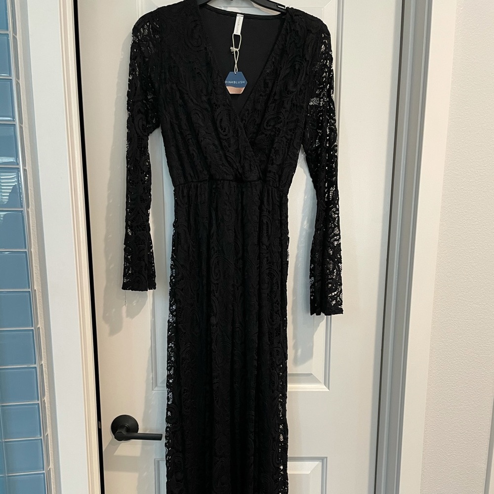 PinkBlush Maternity Black Lace Maxi Dress, Small